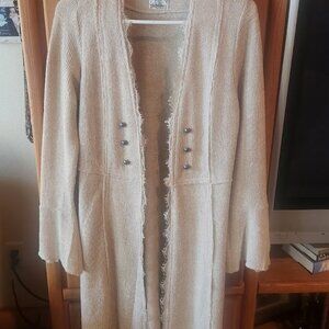 Vocal Studded Lace Cardigan Wrap Duster w/ Bell Sleeve - Bohemian - natural - SM